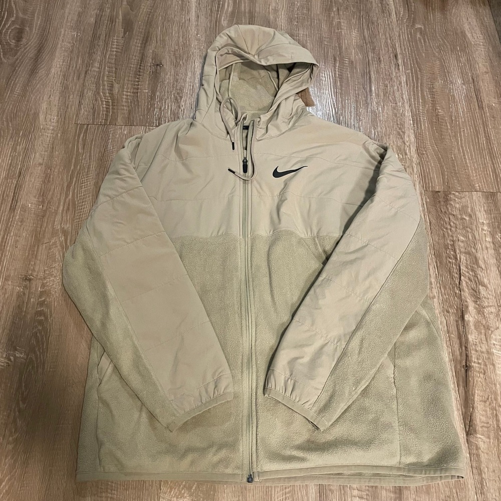 Nike Mens Therma-FIT Full Zip Hoodie XL Tan Polyester Fleece Hybrid Jacket